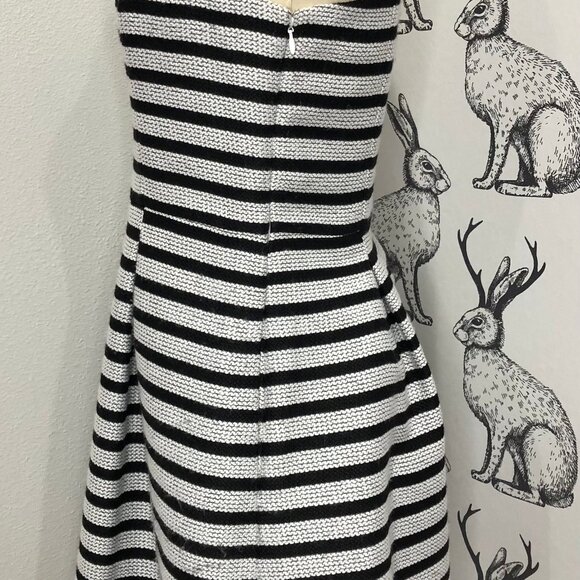 Women's Express Fit n Flare Sleeveless Dress with Pockets Blk/Wht Striped Sz6 - Picture 6 of 12
